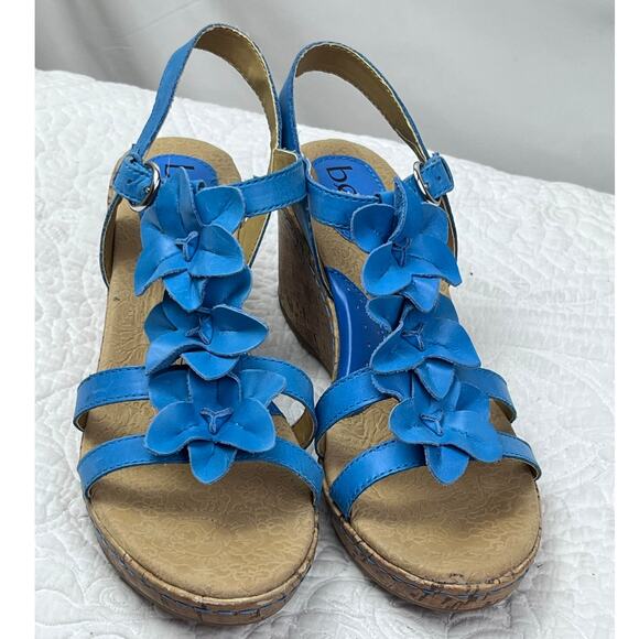 Bolo Women's Size 9 Blue Flower Cork Wedge Summer Heel Sandal - Picture 1 of 10